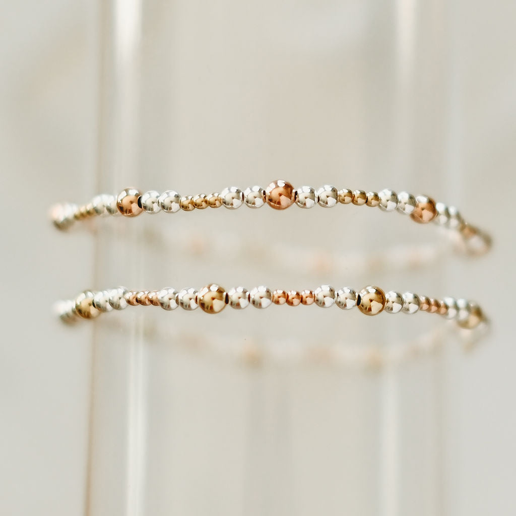 Mixed Metal Gold, Silver and Rose Gold Beaded Bracelet- WHOLESALE