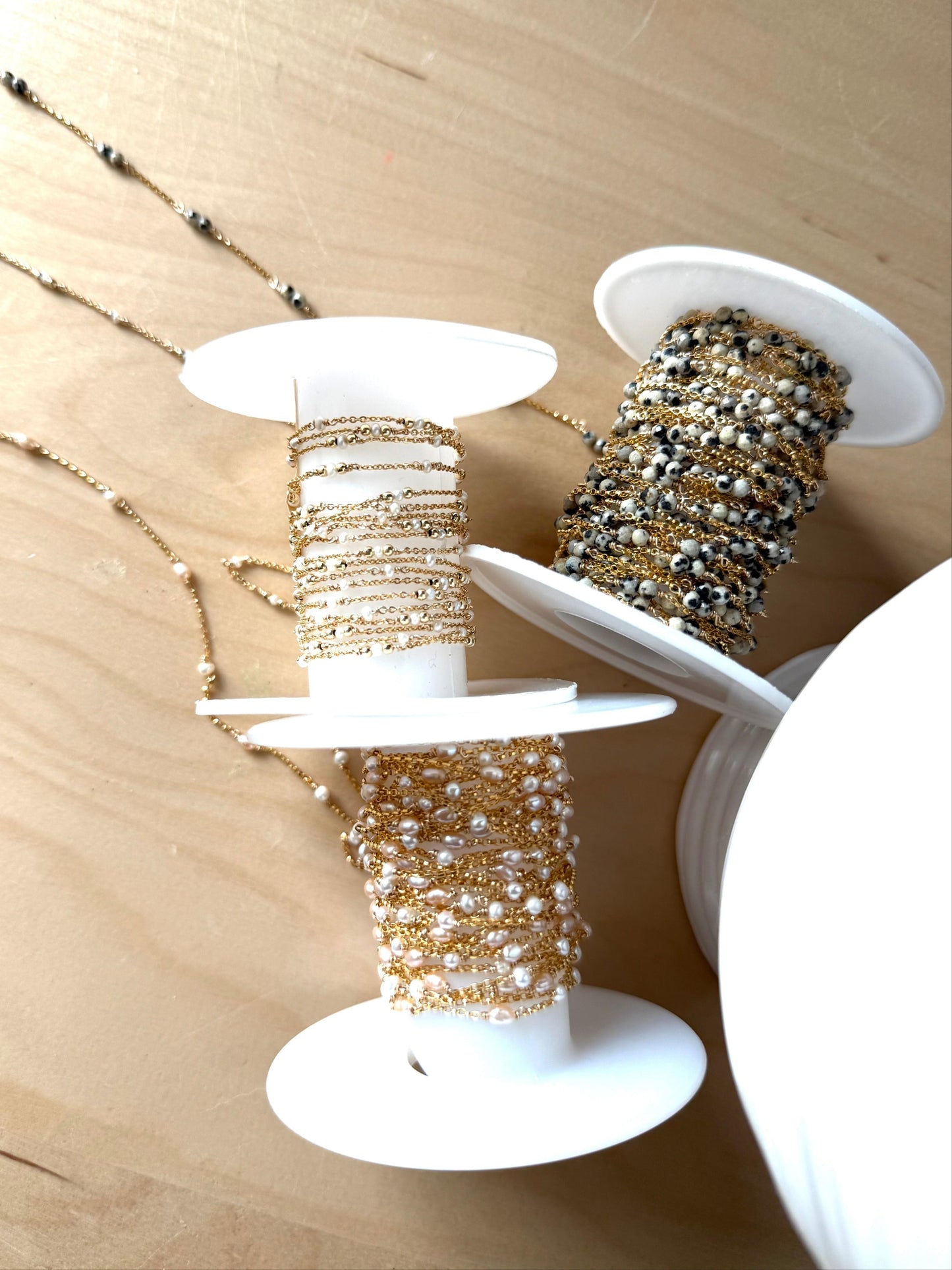 READY TO SHIP Dalmatian Jasper, Tiny Pearl + Peachy Pearl (3 feet)