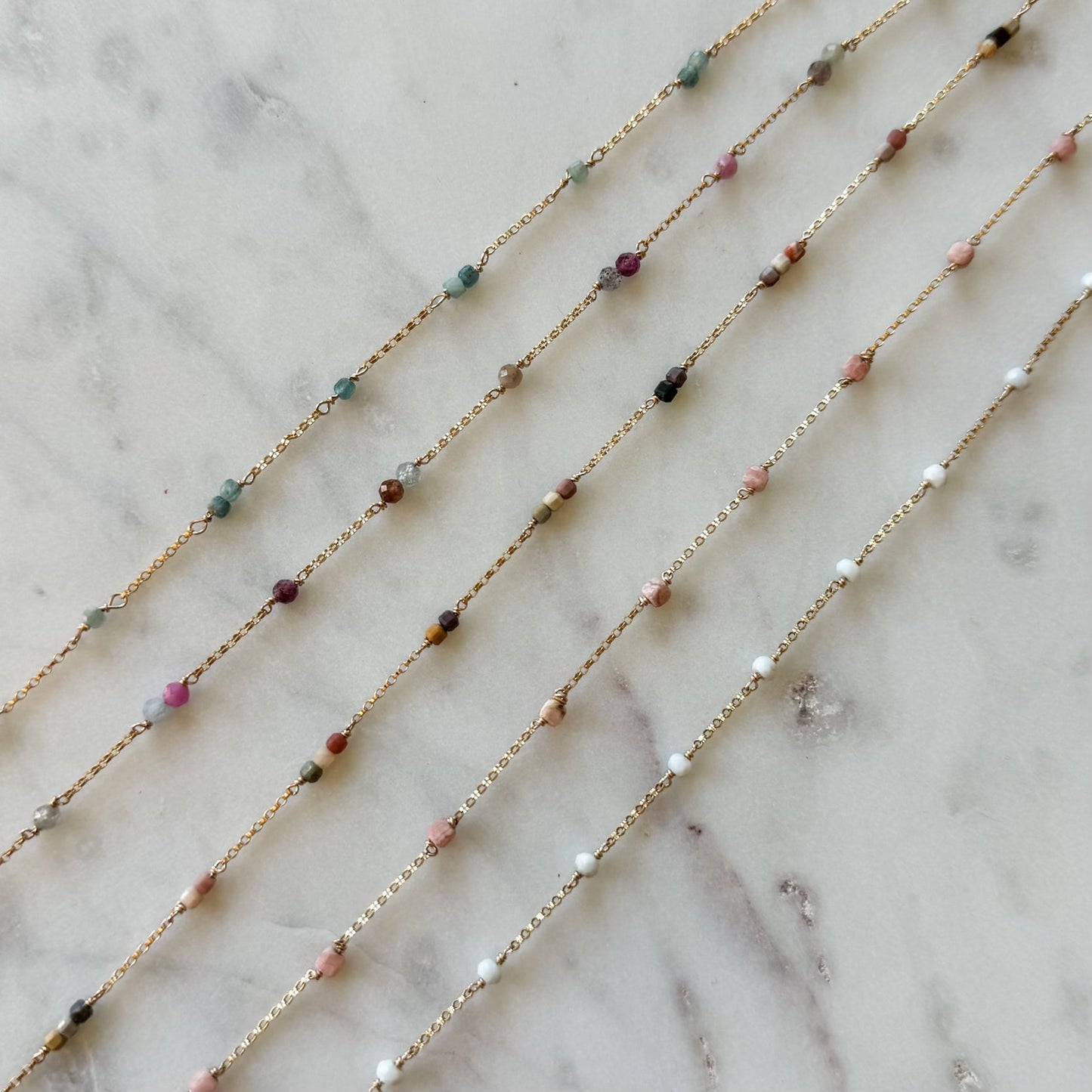 READY TO SHIP Agate, Ruby, Kyanite, Pink Opal Satellite Permanent Jewelry Chain (3 feet)