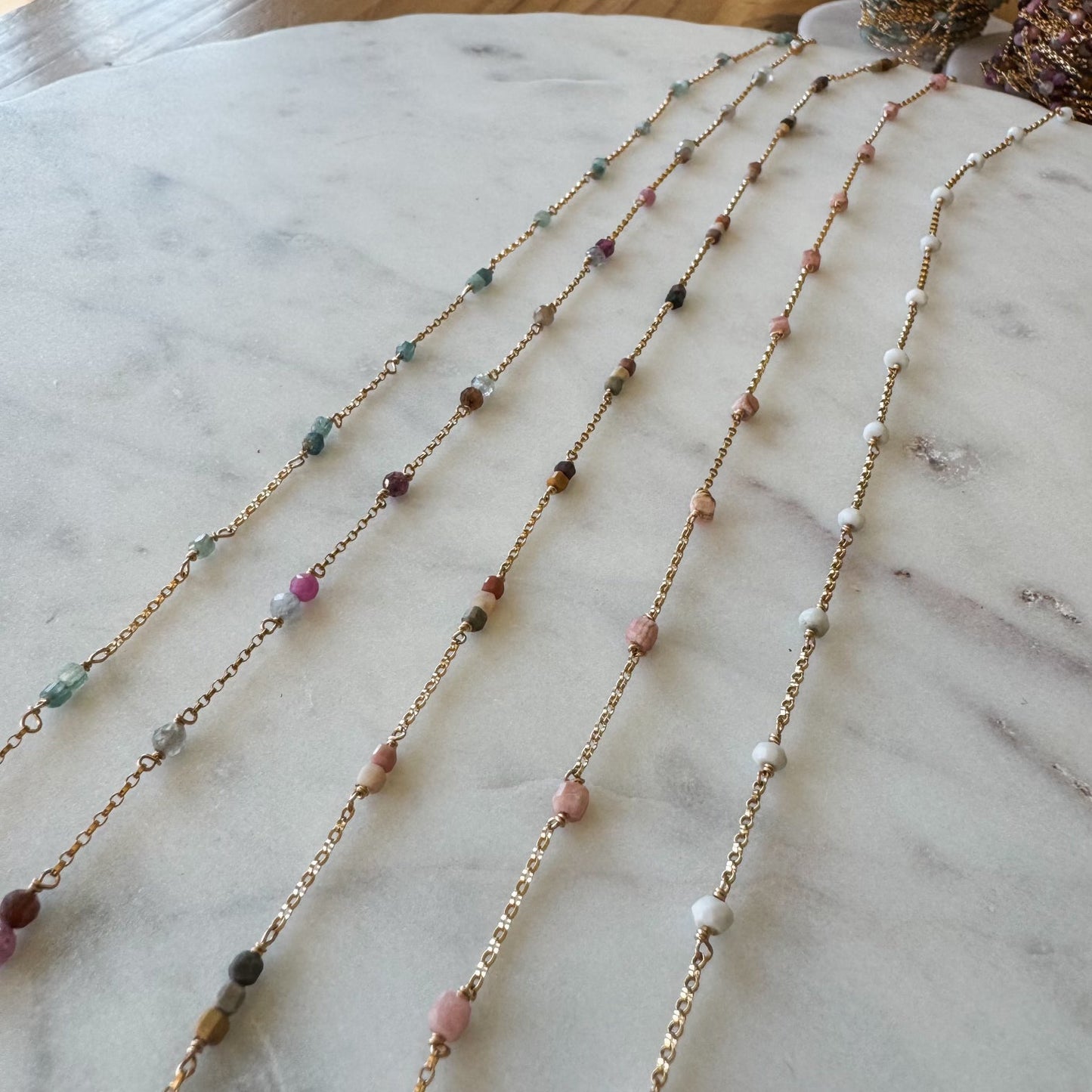 READY TO SHIP Agate, Ruby, Kyanite, Pink Opal Satellite Permanent Jewelry Chain (3 feet)