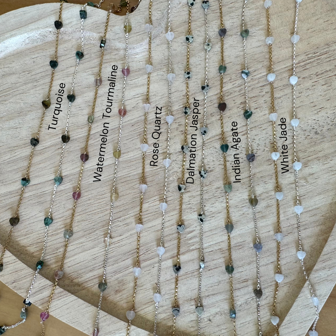 4mm Gemstone Heart Satellite Permanent Jewelry Chain (3 feet) PREORDER