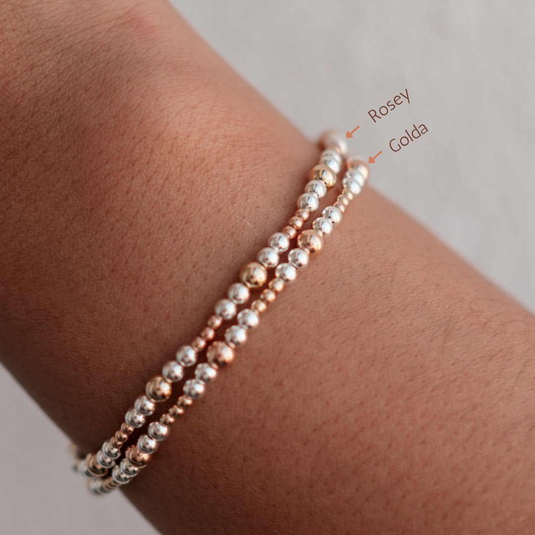 Mixed Metal Gold, Silver and Rose Gold Beaded Bracelet- WHOLESALE