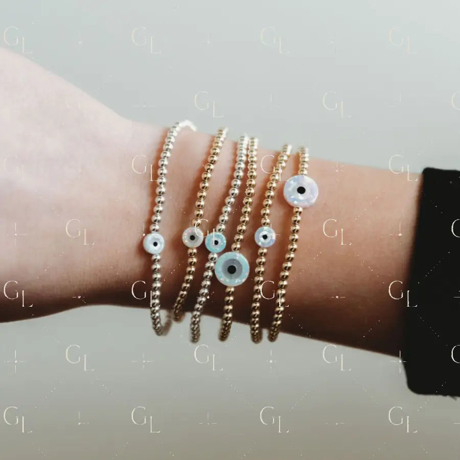 Opal Evil Eye Gold Fill + Sterling Silver Bracelet- PREORDER