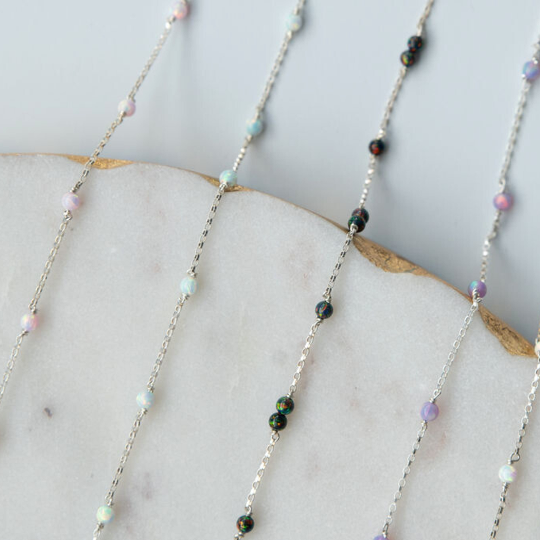 Single Opal Sterling Silver Gemstone Permanent Jewelry Chain READY TO SHIP