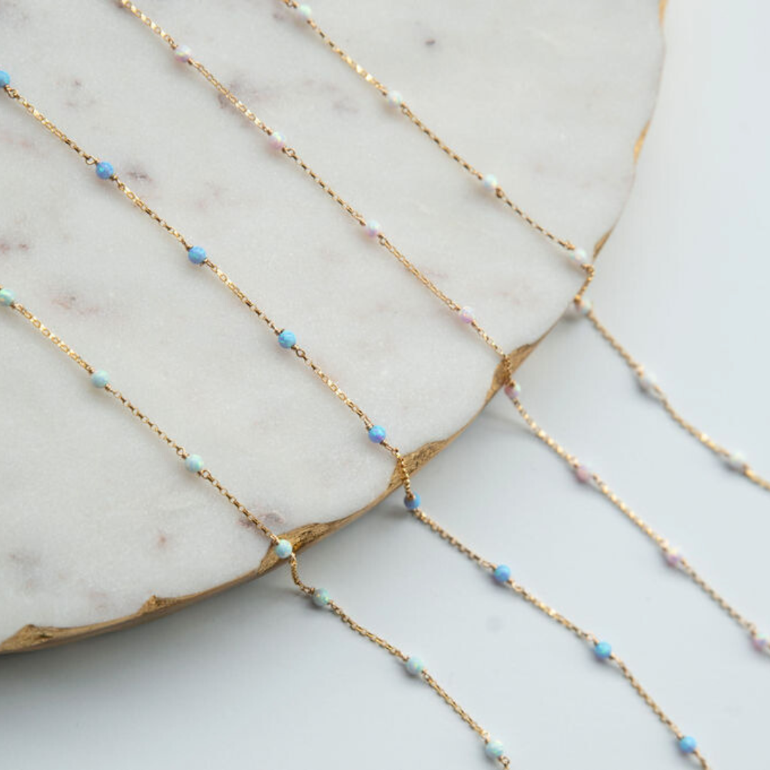 Single Opal Gold Fill Gemstone Permanent Jewelry Chain READY TO SHIP