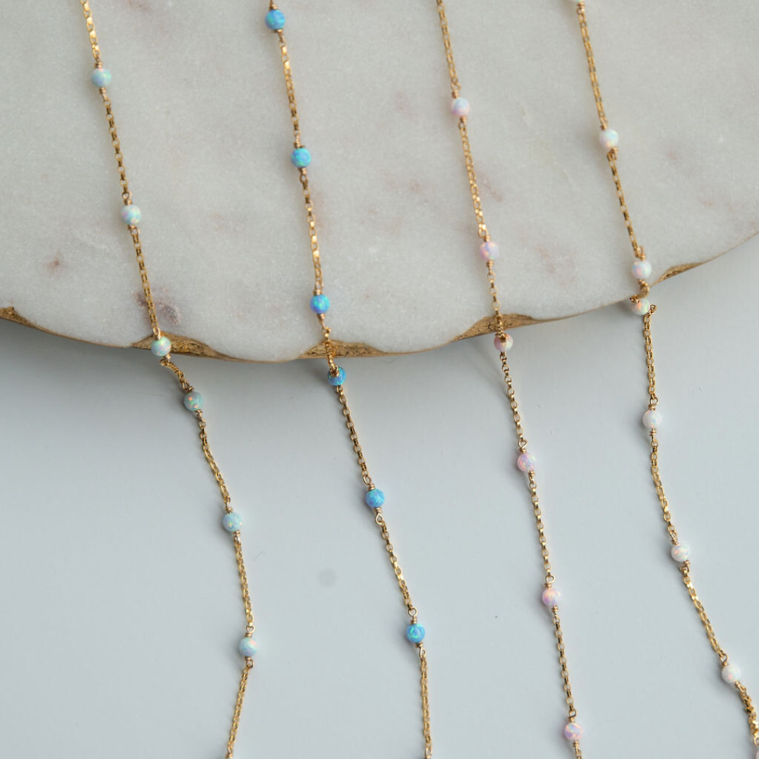 Single Opal Gold Fill Gemstone Permanent Jewelry Chain READY TO SHIP