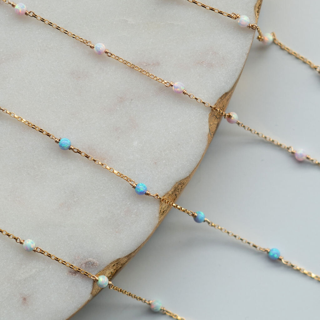 Single Opal Gold Fill Gemstone Permanent Jewelry Chain READY TO SHIP