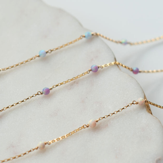 Single Opal Gold Fill Gemstone Permanent Jewelry Chain READY TO SHIP