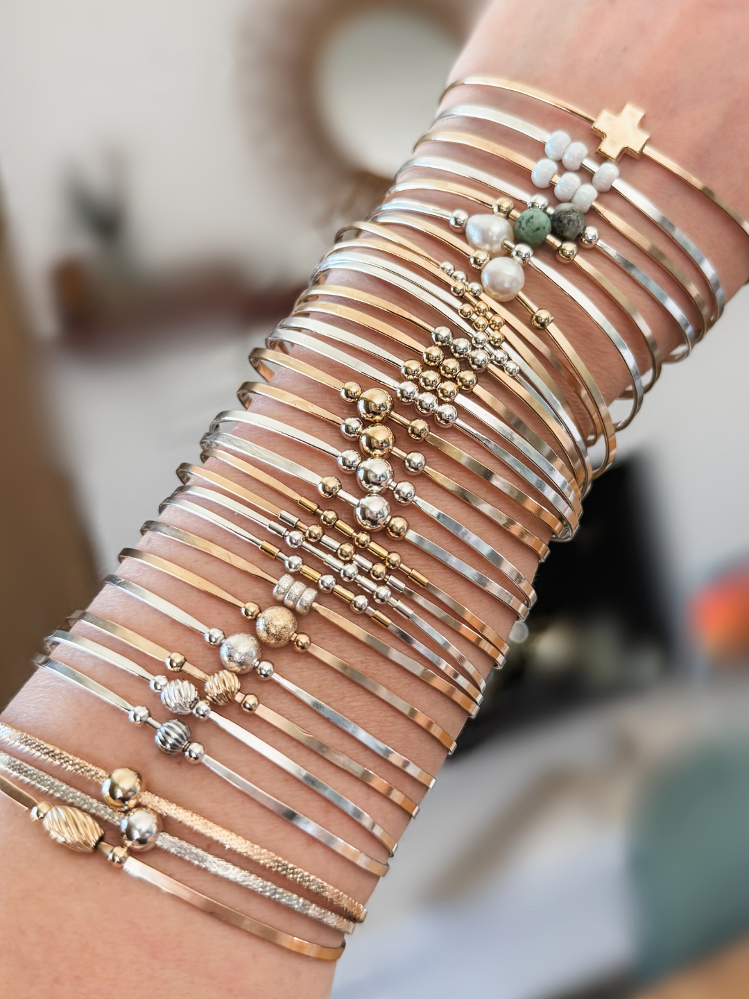 NEW! Beaded Permanent Jewelry Bangle - 14k Gold Fill, Sterling Silver, Mixed Metal