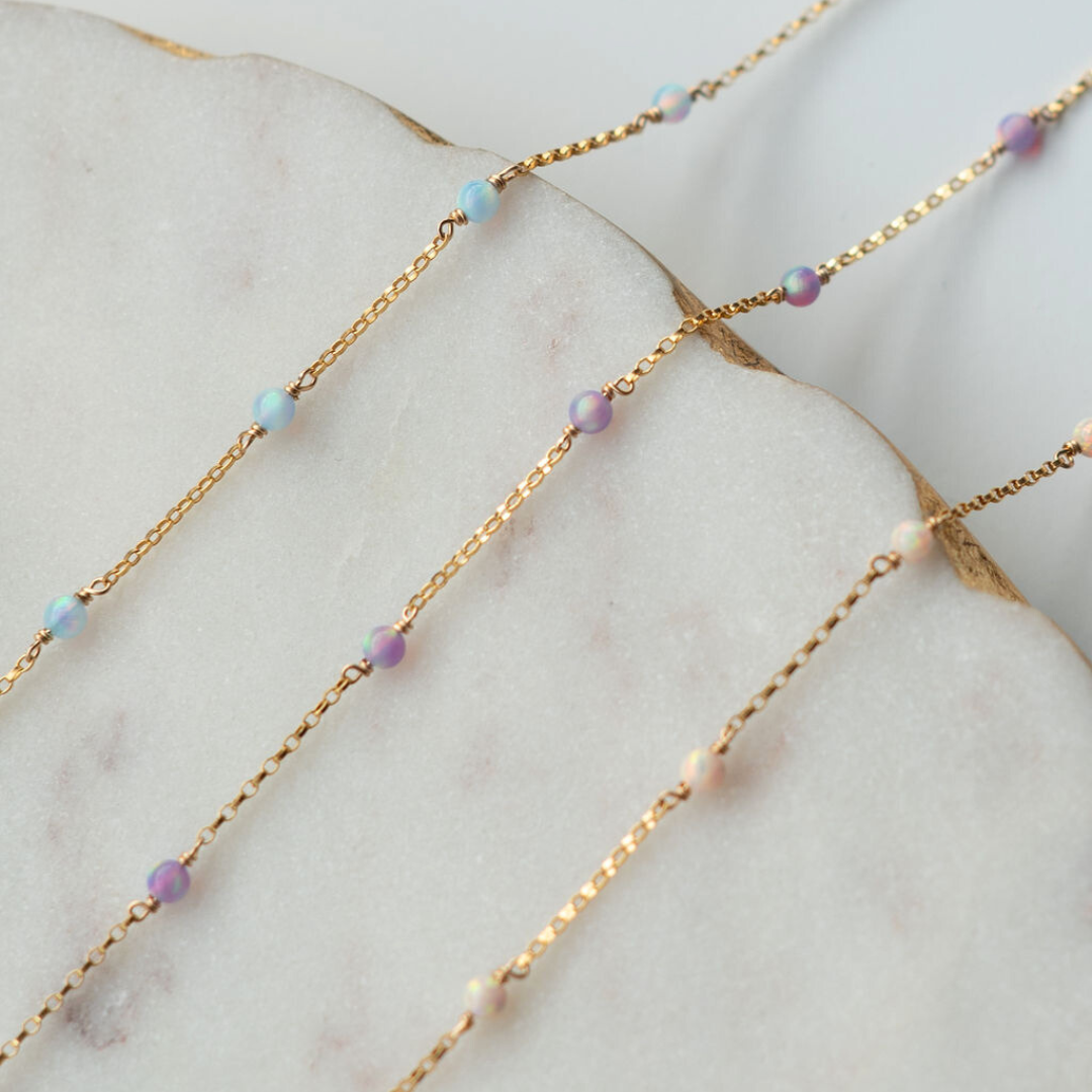 Single Opal Gold Fill Gemstone Permanent Jewelry Chain READY TO SHIP