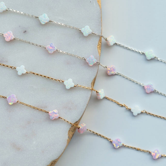 Opal Clover Gemstone Permanent Jewelry Chain- READY TO SHIP