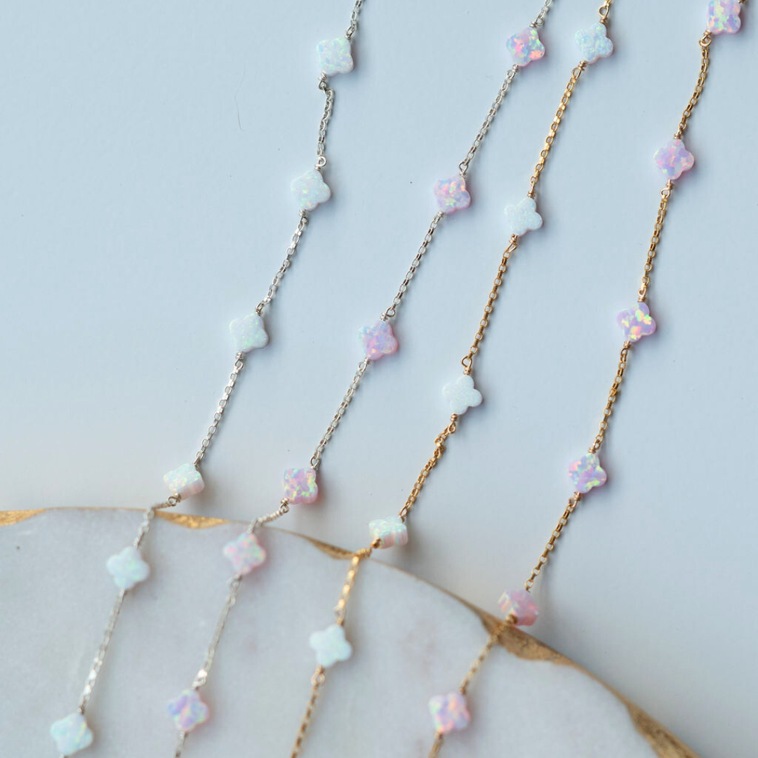Opal Clover Gemstone Permanent Jewelry Chain- READY TO SHIP