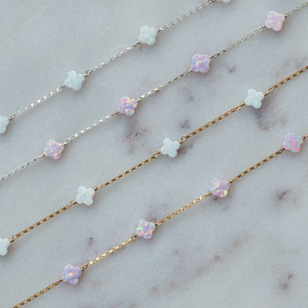 Opal Clover Gemstone Permanent Jewelry Chain- READY TO SHIP