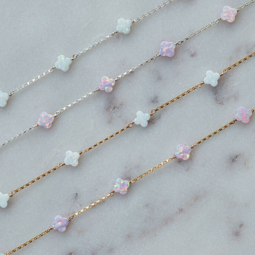 Opal Clover Gemstone Permanent Jewelry Chain- READY TO SHIP