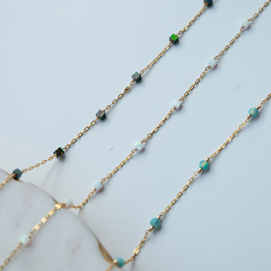 Cube Opal Gemstone Permanent Jewelry Chain - READY TO SHIP