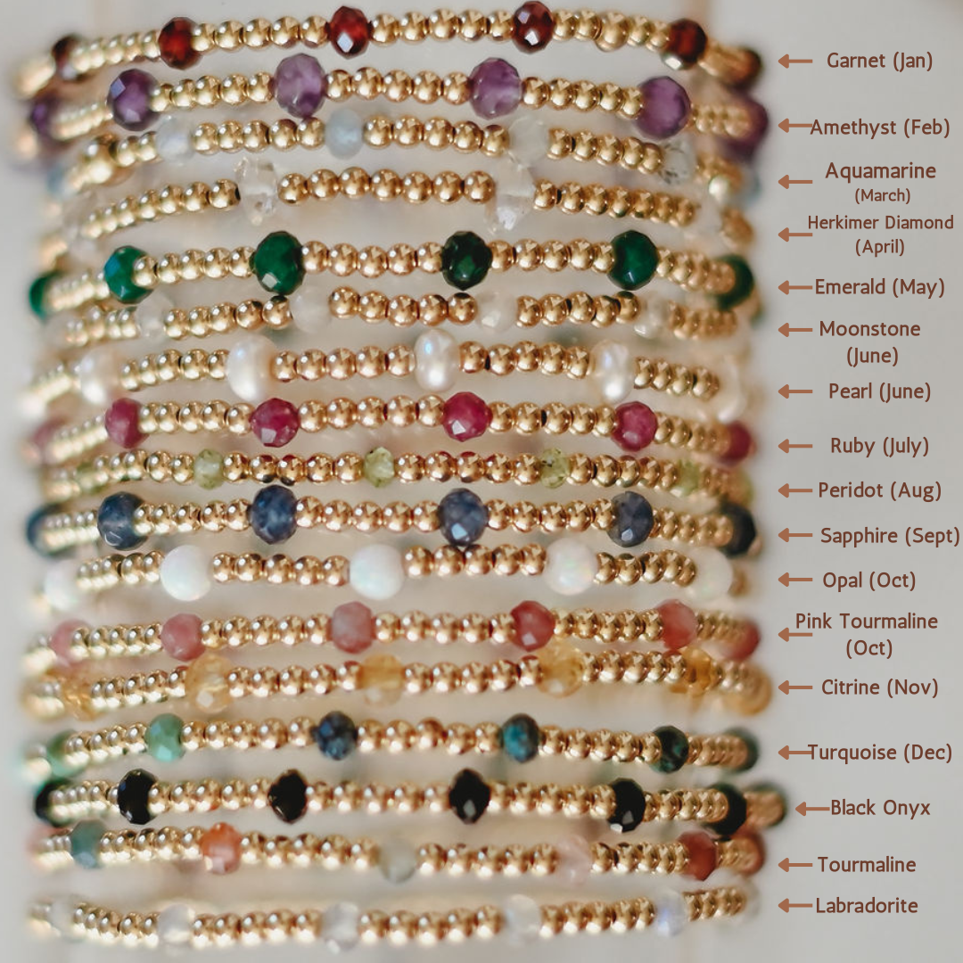 Ellis Birthstone Gemstone Beaded Bracelet - WHOLESALE