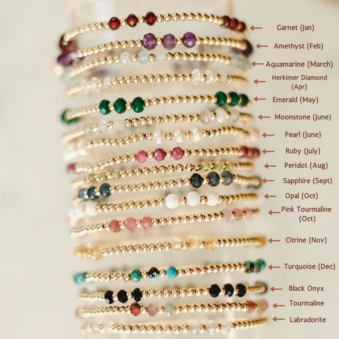 Charolette Birthstone Gemstone Beaded Bracelet - WHOLESALE
