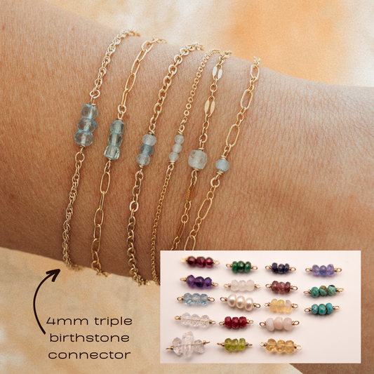 4mm TRIPLE Birthstone Connector - 14k Gold Fill & Sterling Silver