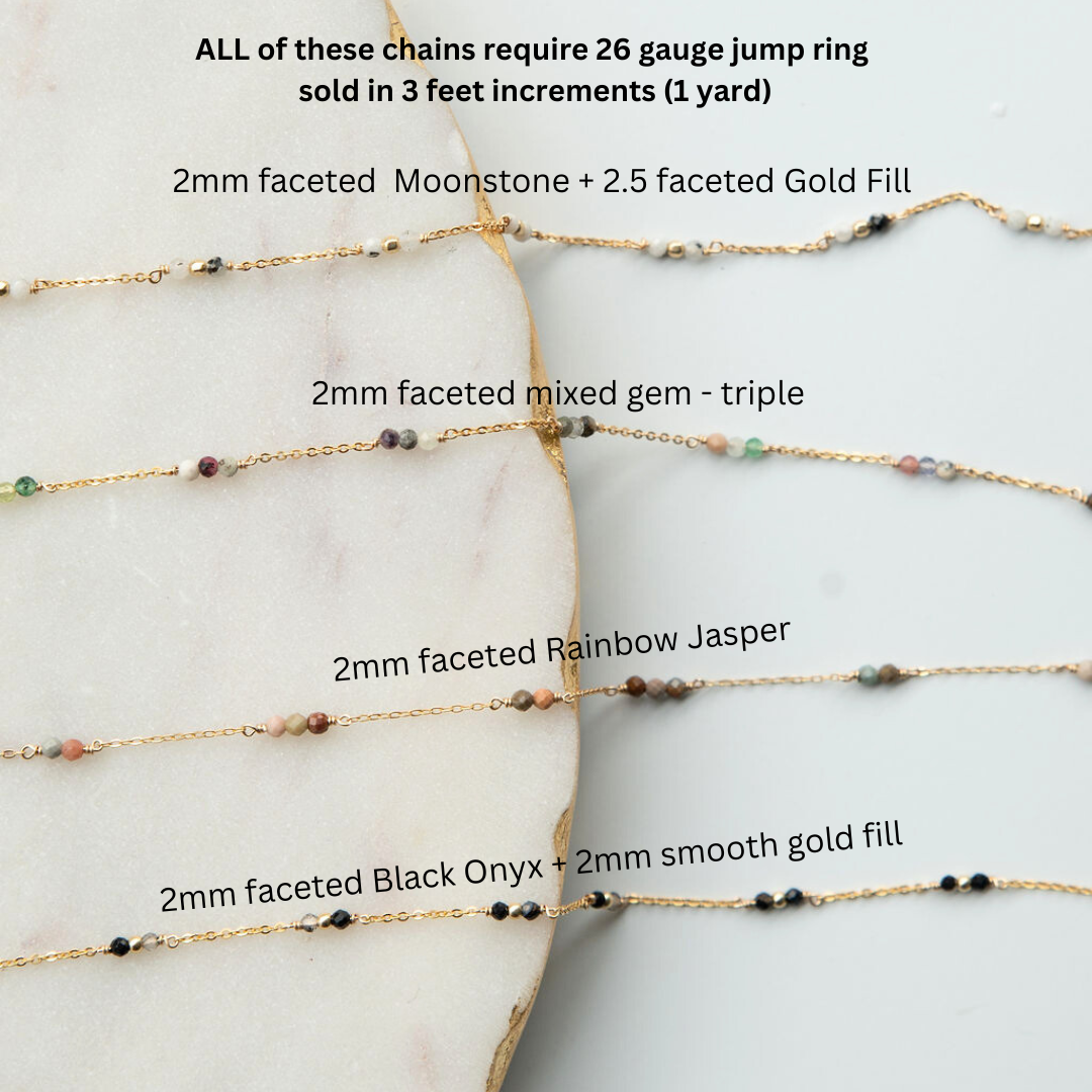 Tiny Gems- Moonstone, Mixed Gem, Jasper, Black Onyx Gemstone Permanent Jewelry Chain READY TO SHIP