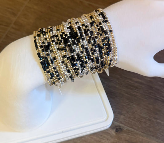 Morse Code Black Onyx Gemstone 14k Gold Fill, Sterling Silver or Stainless Steel Bracelet