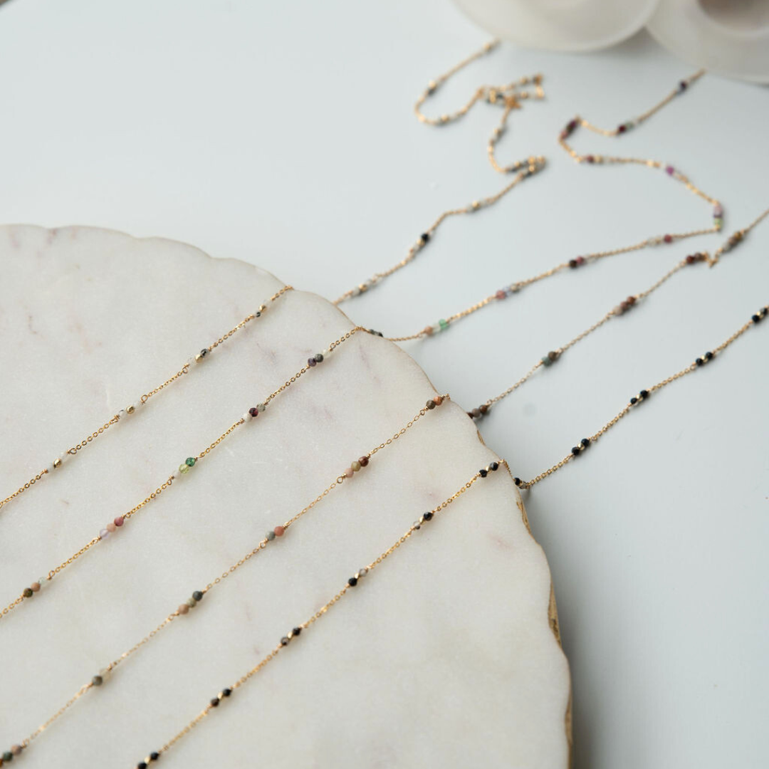 Tiny Gems- Moonstone, Mixed Gem, Jasper, Black Onyx Gemstone Permanent Jewelry Chain READY TO SHIP