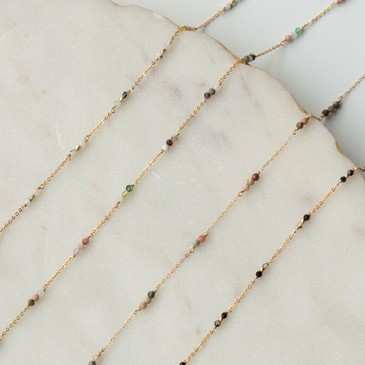 Tiny Gems- Moonstone, Mixed Gem, Jasper, Black Onyx Gemstone Permanent Jewelry Chain READY TO SHIP