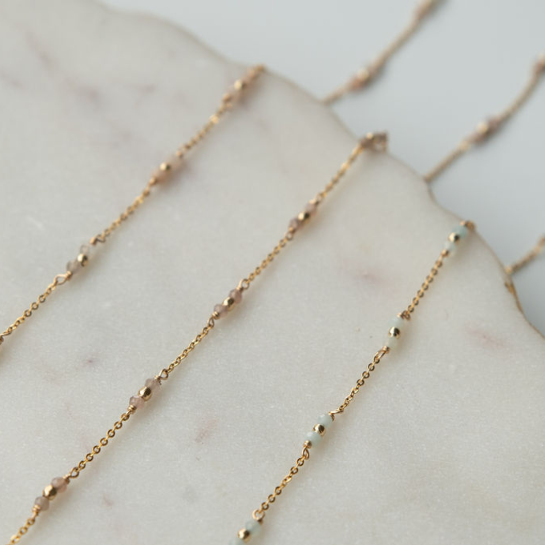 Tiny Peach Moonstone, Chocolate Moonstone, Amazonite Gemstone Permanent Jewelry Chain READY TO SHIP
