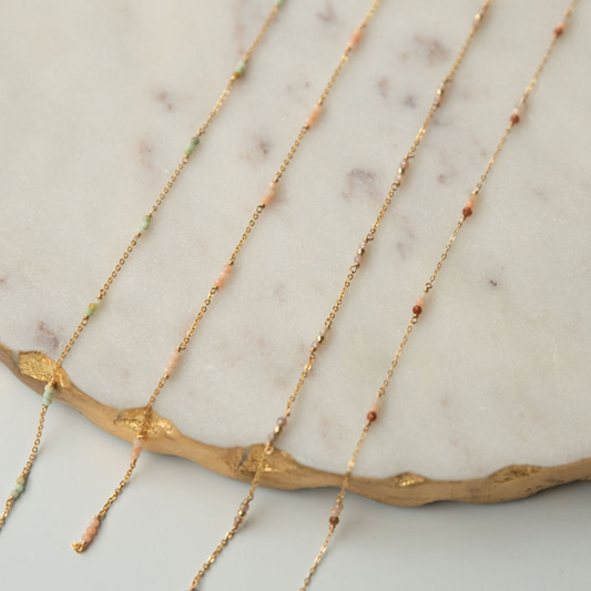 Tiny Gems- Peach Moonstone, Goldstone, Pink Opal, Turquoise Gemstone Permanent Jewelry Chain READY TO SHIP
