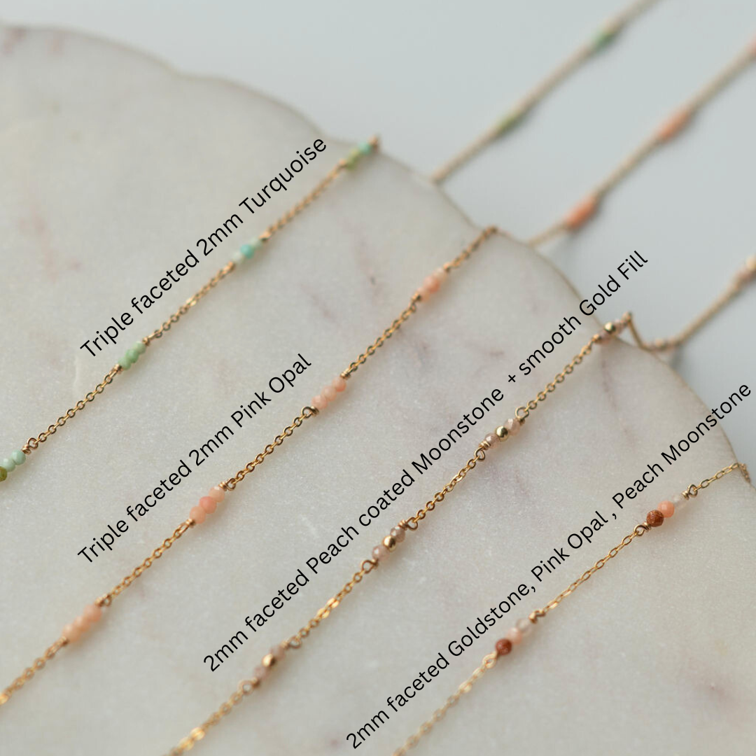 Tiny Gems- Peach Moonstone, Goldstone, Pink Opal, Turquoise Gemstone Permanent Jewelry Chain READY TO SHIP