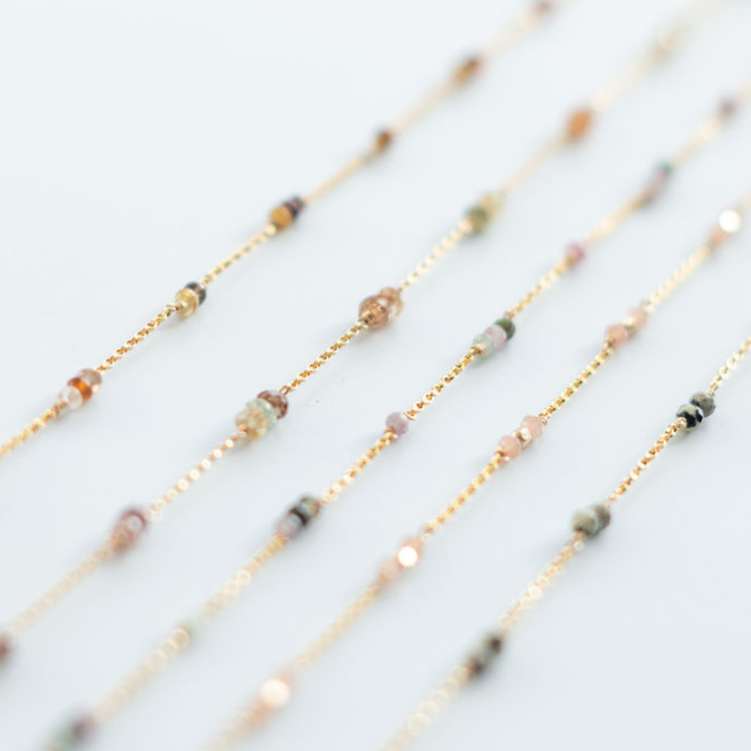 Sapphire, Cubic Zirconia, Tourmaline, Peach Moonstone, Dalmatian Jasper Permanent Jewelry Chain - READY TO SHIP