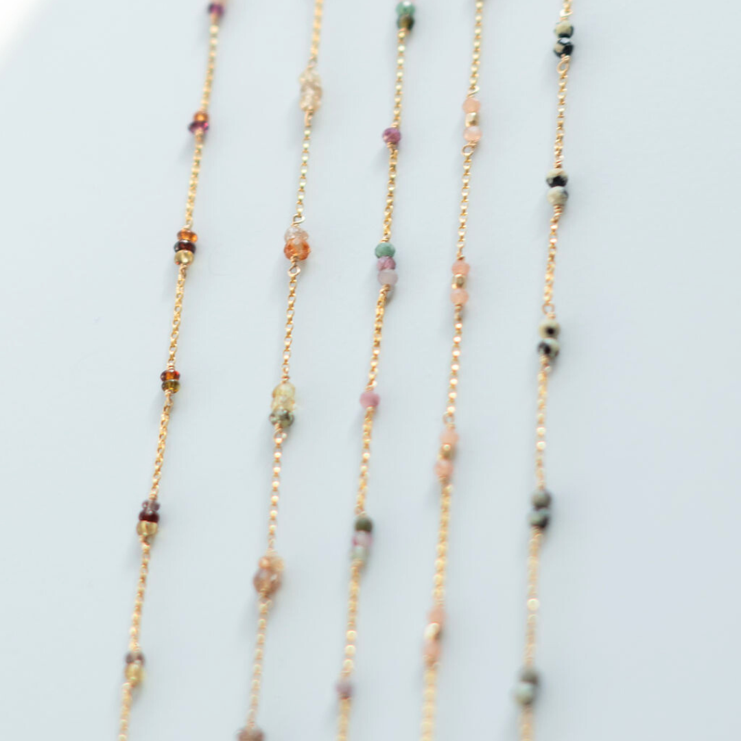 Sapphire, Cubic Zirconia, Tourmaline, Peach Moonstone, Dalmatian Jasper Permanent Jewelry Chain - READY TO SHIP