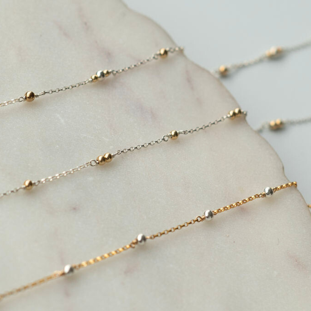 Mixed Metal Smooth Gold Fill + Sterling Silver Beaded  Permanent Jewelry Chain READY TO SHIP