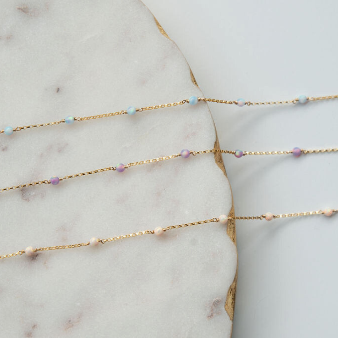 Single Opal Gold Fill Gemstone Permanent Jewelry Chain READY TO SHIP