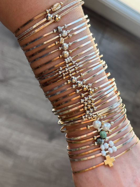 NEW! Beaded Permanent Jewelry Bangle - 14k Gold Fill, Sterling Silver, Mixed Metal
