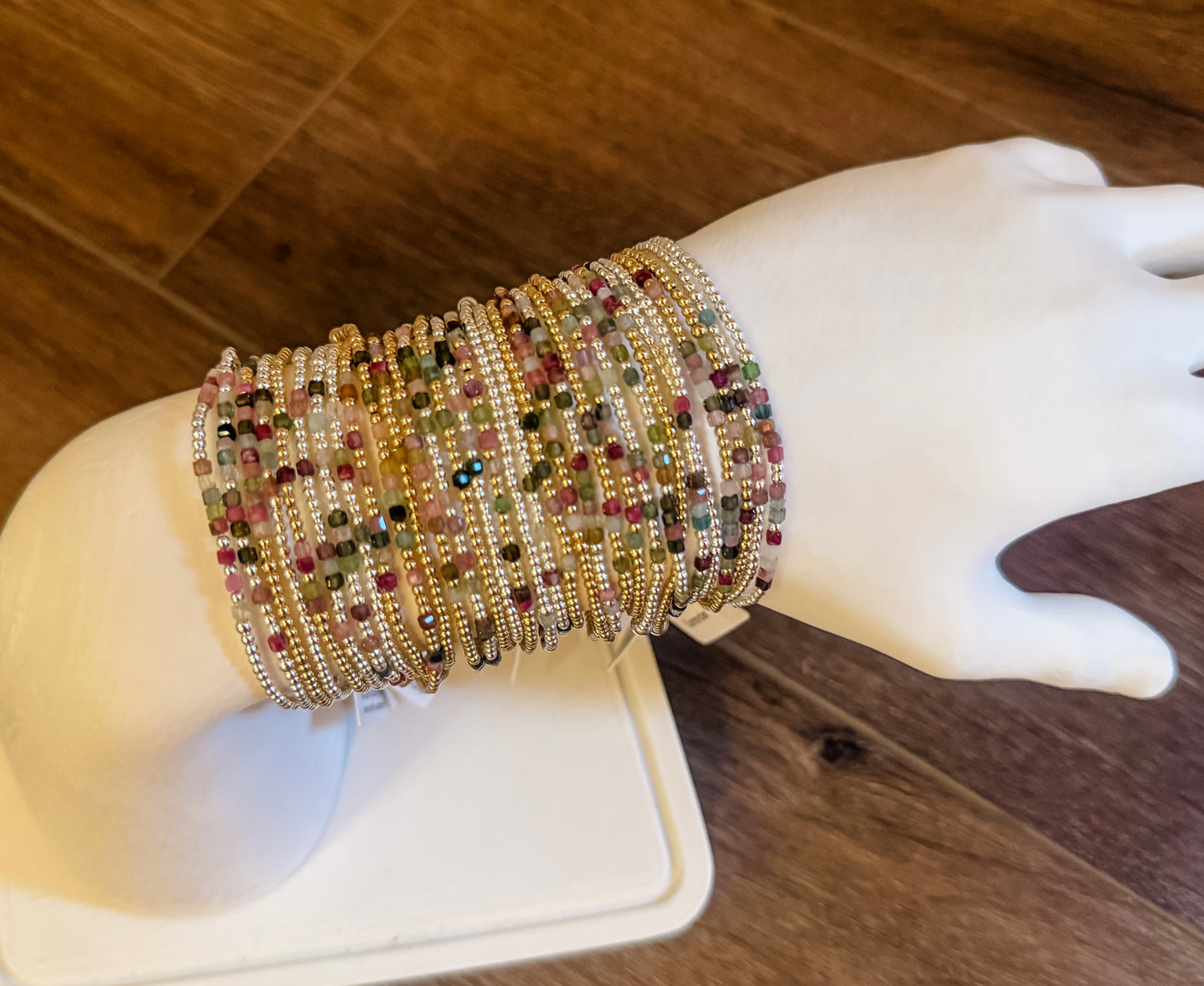 Morse Code Watermelon Tourmaline Gemstone 14k Gold Fill, Sterling Silver or Stainless Steel Bracelet