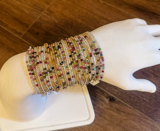 Morse Code Watermelon Tourmaline Gemstone 14k Gold Fill, Sterling Silver or Stainless Steel Bracelet