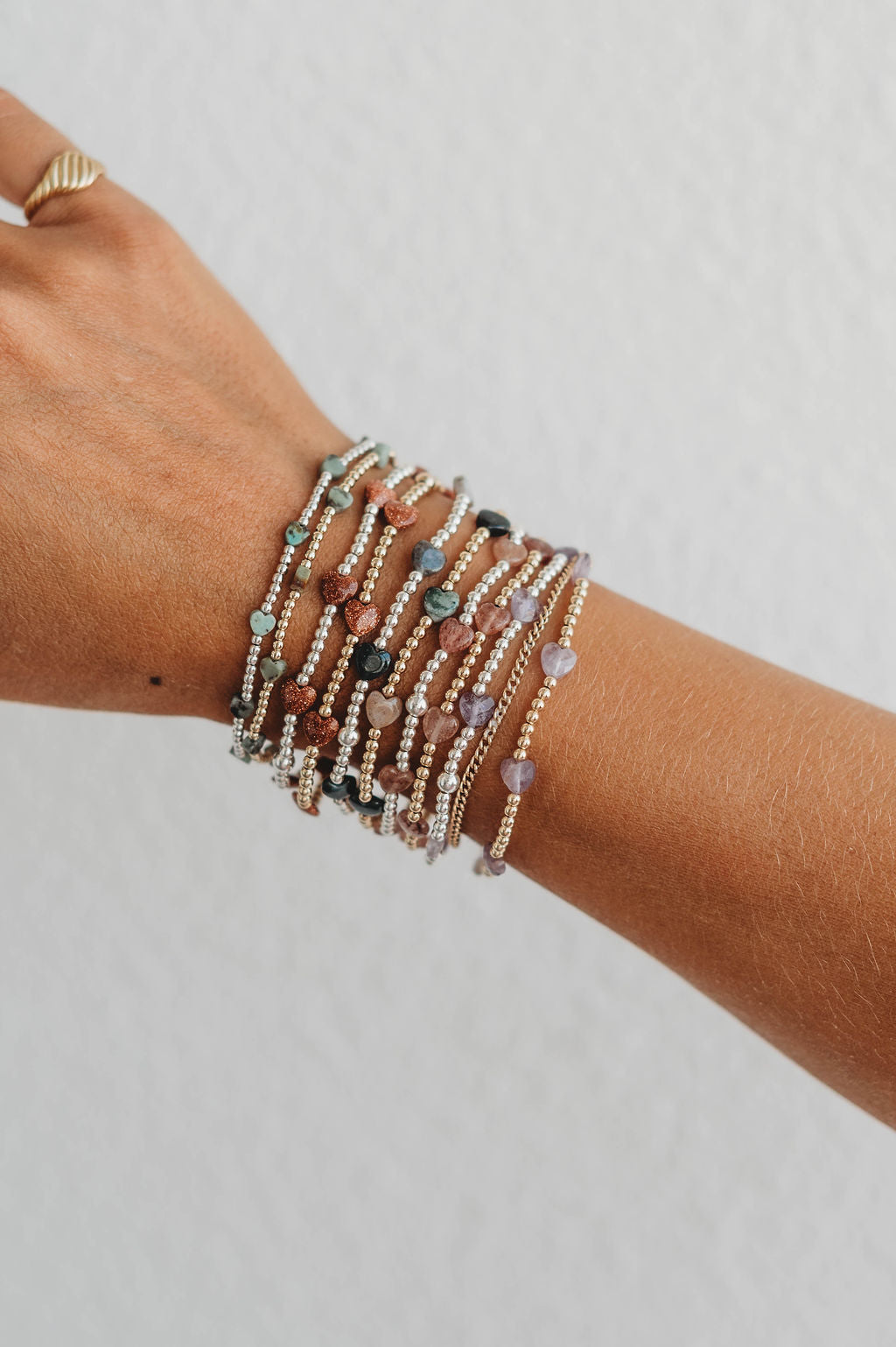 Gemstone Heart Gold Fill and Sterling Silver Bracelet PREORDER