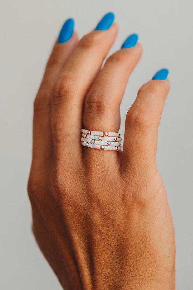 Freya Opalite Beaded Ring 14k Gold Fill + Sterling Silver - SINGLE FINGER RING