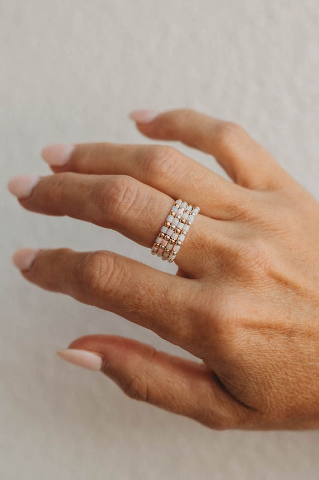 Quinn Opalite Beaded Ring 14k Gold Fill + Sterling Silver - SINGLE FINGER RING
