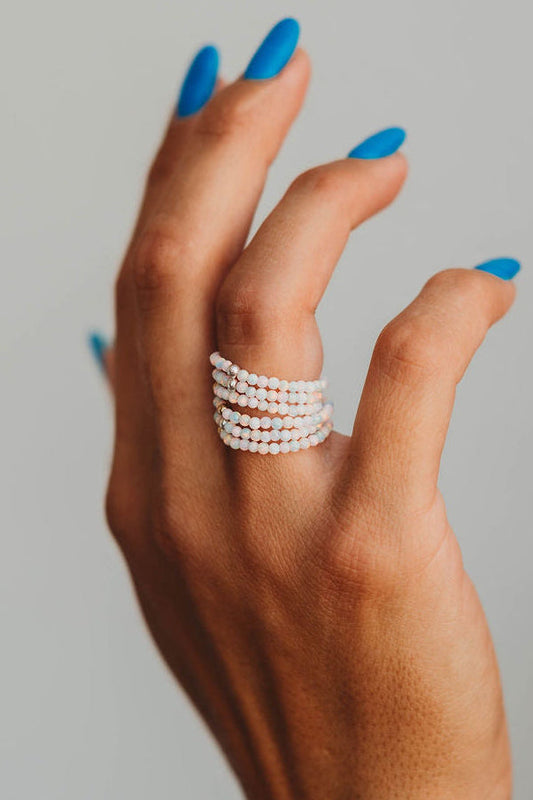 Unicorn Opalite Beaded Ring 14k Gold Fill + Sterling Silver - SINGLE FINGER RING