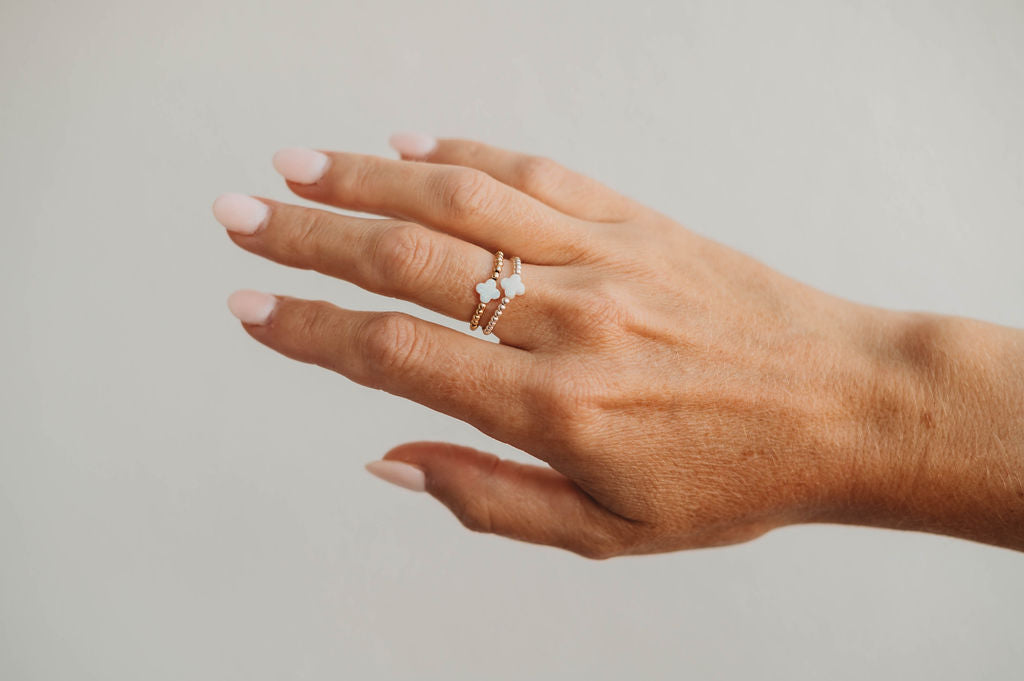 Clover Beaded Ring 14k Gold Fill + Sterling Silver - SINGLE FINGER RING