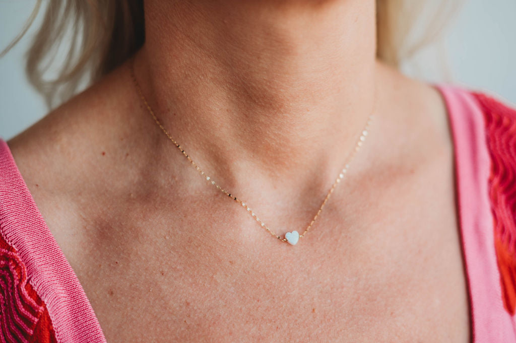 I Heart U Necklace- 14k Gold Fill/ Sterling Silver - Opalite Collection