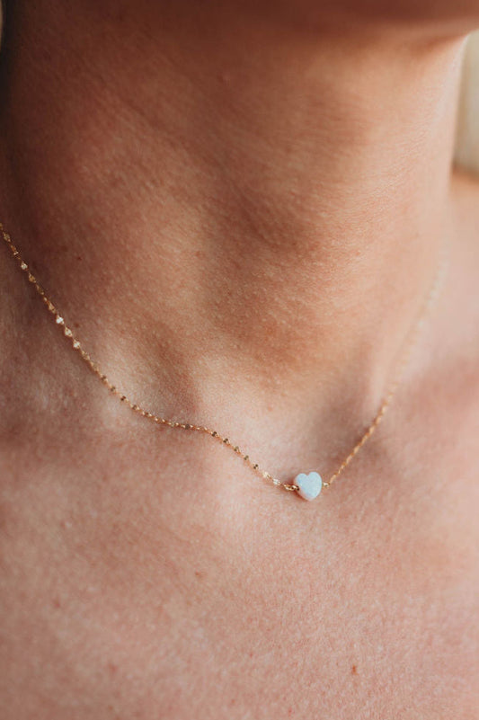 I Heart U Necklace- 14k Gold Fill/ Sterling Silver - Opalite Collection