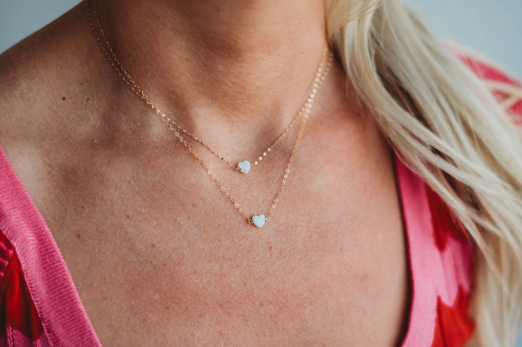 I Heart U Necklace- 14k Gold Fill/ Sterling Silver - Opalite Collection