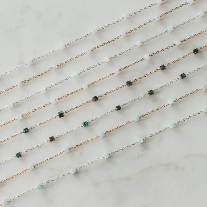 READY TO SHIP Opal Cube Satellite Permanent Jewelry Chain (3 feet)