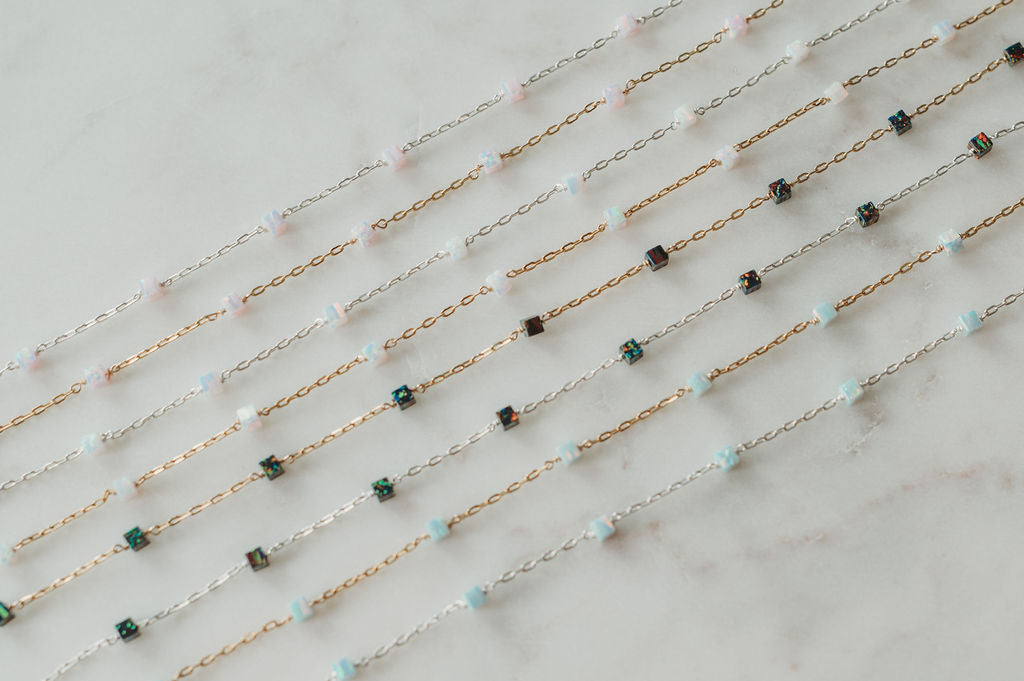 READY TO SHIP Opal Cube Satellite Permanent Jewelry Chain (3 feet)