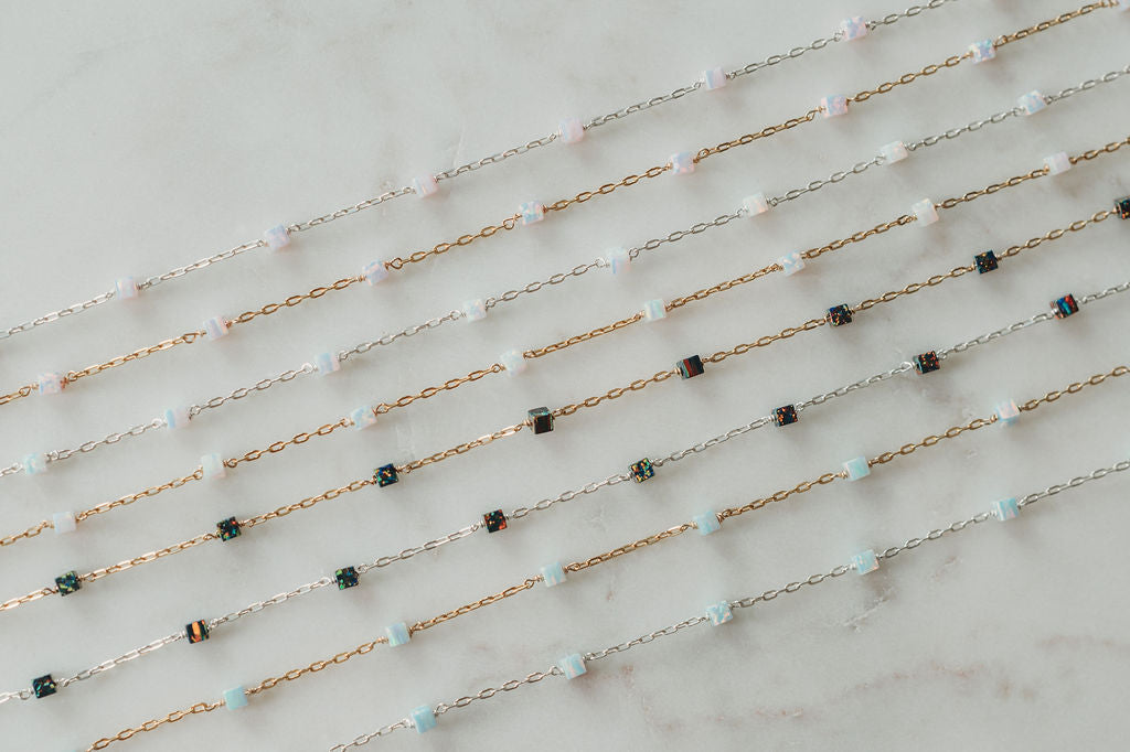READY TO SHIP Opal Cube Satellite Permanent Jewelry Chain (3 feet)