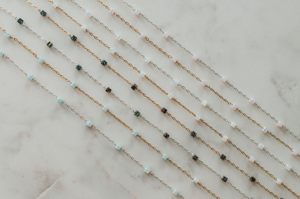 READY TO SHIP Opal Cube Satellite Permanent Jewelry Chain (3 feet)