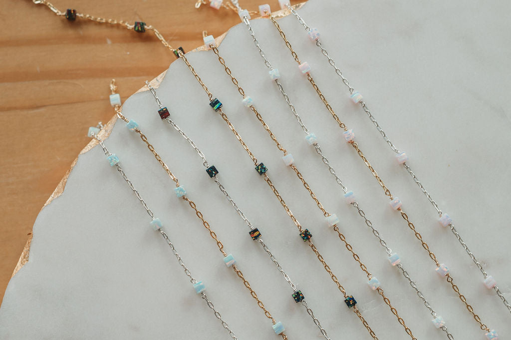 READY TO SHIP Opal Cube Satellite Permanent Jewelry Chain (3 feet)