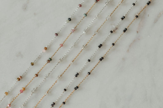 Labradorite, Black Onyx & Tourmaline Double Single Permanent Jewelry Chain (3 feet) PREORDER